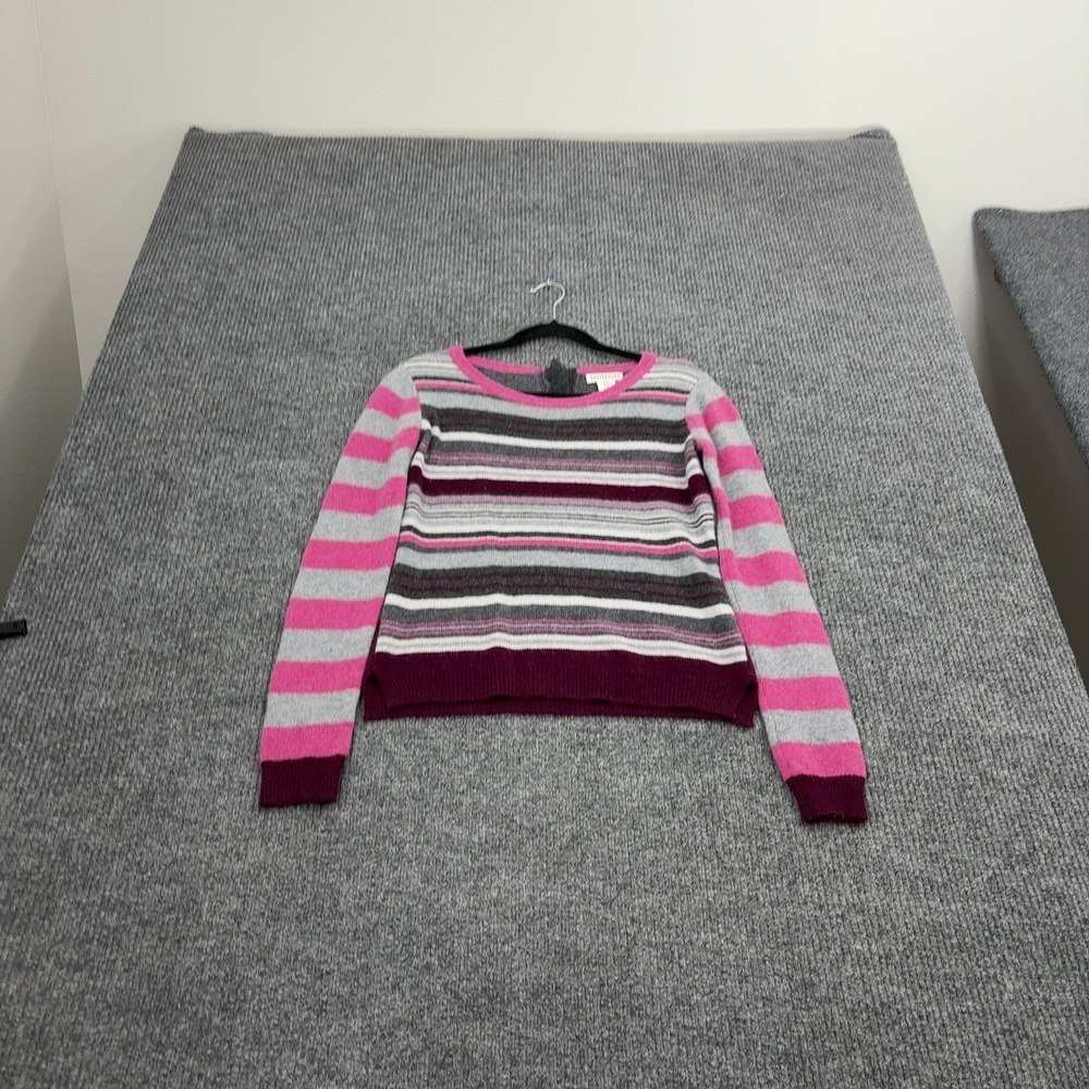 Artisan NY Sweater Womens M Pink Gray Striped Knit Button Back Preppy Casual